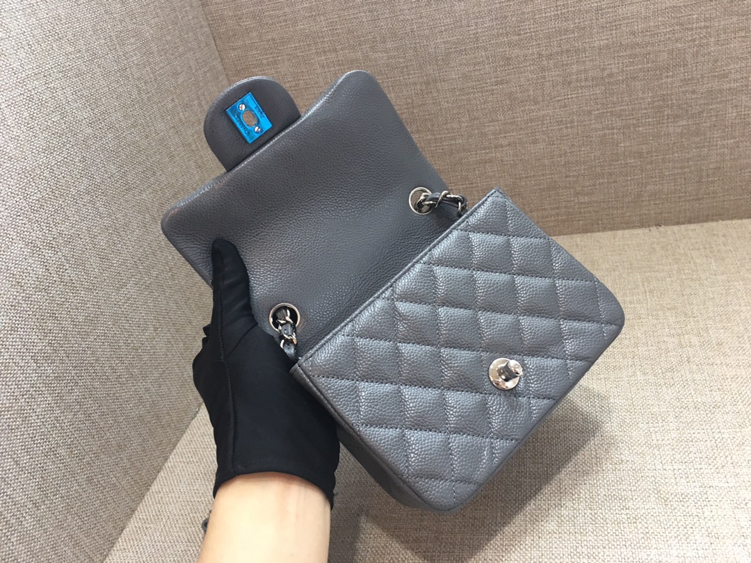 Mini Classic Flap Caviar Bag A01115 Dark Gray/Silver